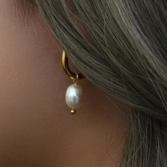 New 18K Freshwater Pearl Drop U Shape Earrings, CUTE RING, SHINY RING. - Picture 2 of 7